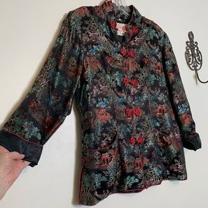 Vintage Peony Asian Scene Mandarin Jacket